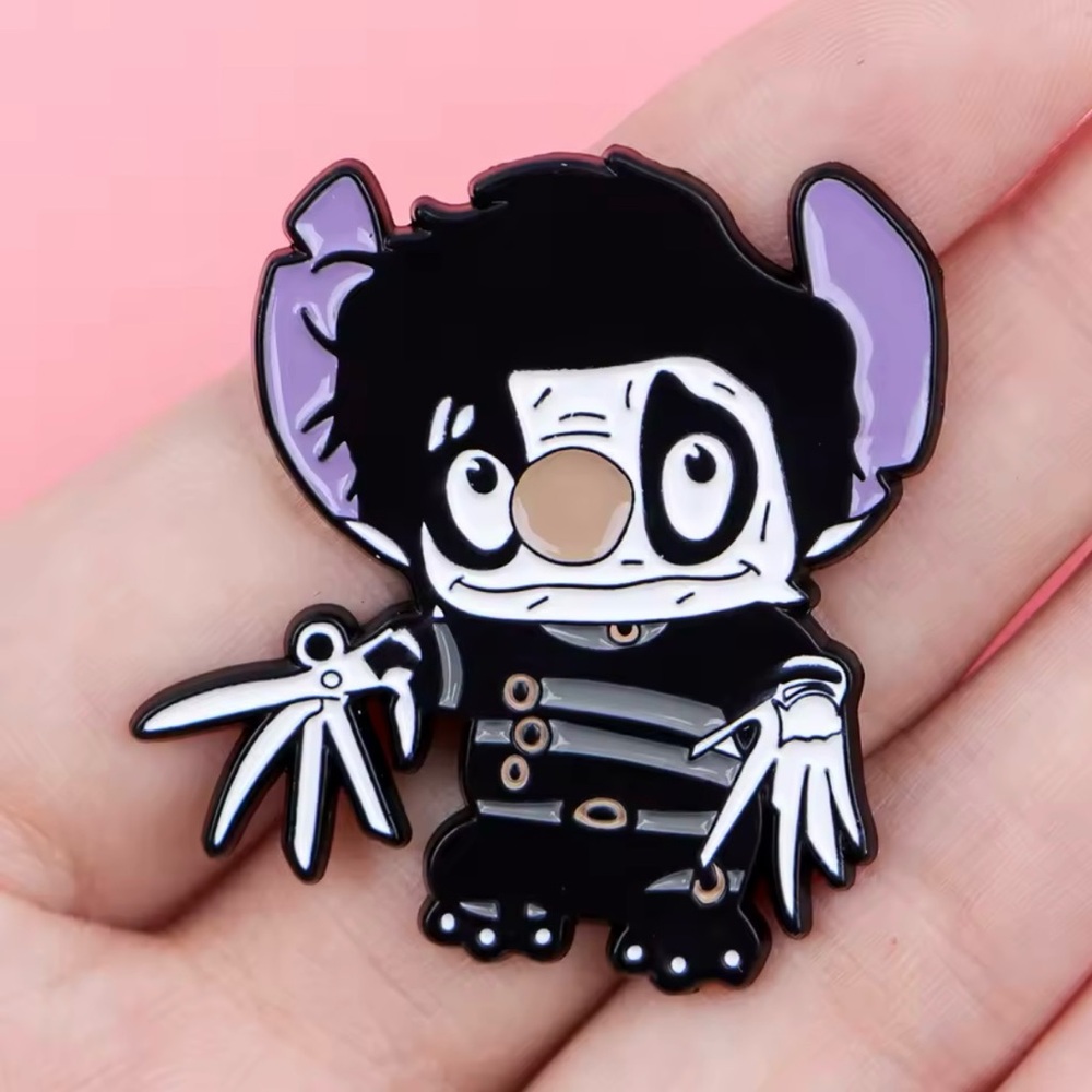 Cute Black and Purple Lilo and Stitch as Edward Scissorhands Enamel Pin